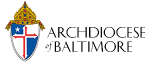 Logo of the Archdiocese of Baltimore featuring a shield with a cross and a crown, symbolizing its rich history and spiritual authority, above the text. This emblem resonates with profound religious endorsements.