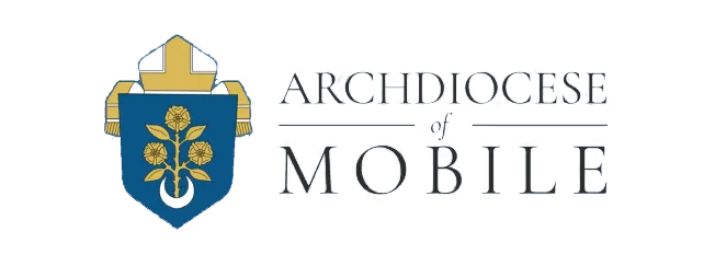 The logo of the Archdiocese of Mobile, graced with endorsements, showcases a shield adorned with roses and a crescent.