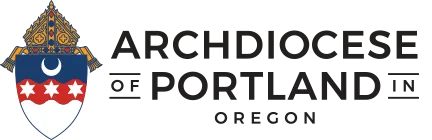 The logo of the Archdiocese of Portland in Oregon features a detailed crest, black text, and embodies a sense of tradition and trust often associated with official endorsements.