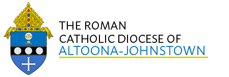 The logo of the Catholic Diocese of Altoona-Johnstown, adorned with a shield and a gold and blue mitre emblem, stands prominently on a white background. This distinct emblem often graces official endorsements with its symbolic representation of tradition and faith.