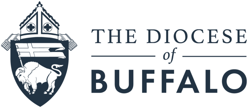 Logo of The Diocese of Buffalo, with a buffalo and a cross prominently featured inside a shield, symbolizing trust and strength akin to the endorsements it receives.