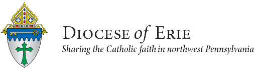 Logo of the Diocese of Erie with a shield emblem and the text endorsing the Catholic faith in northwest Pennsylvania.