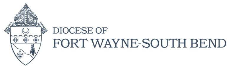 Logo of the Diocese of Fort Wayne-South Bend featuring a shield and mitre, symbolizing its spiritual leadership and community endorsements.