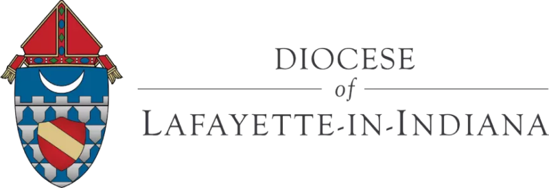 Logo of the Diocese of Lafayette-in-Indiana featuring a church emblem and text, subtly conveying the community's endorsements.