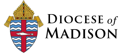 The logo of the Diocese of Madison features a shield adorned with a cross, fish, waves, and a bishop's hat, symbolizing its rich heritage and values. This emblem stands as an endorsement of faith and commitment.