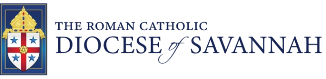 Logo of the Roman Catholic Diocese of Savannah featuring a shield and cross design, symbolizing its historical endorsements.