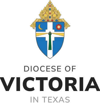 Logo of the Diocese of Victoria in Texas, showcasing a shield adorned with a cross, moon, and star, crowned by a mitre—a symbol that reflects the community's deep-rooted values and spiritual endorsements.