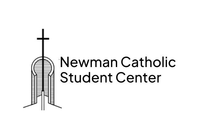 Logo of Newman Catholic Student Center, featuring a stylized building and cross, embodies the spirit of community and campus ministry.