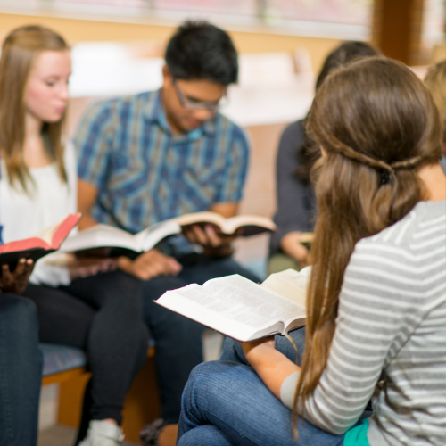 Group of college students in bible study